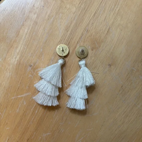 J.Crew White Tiered Tassel Earrings - Picture 2 of 3